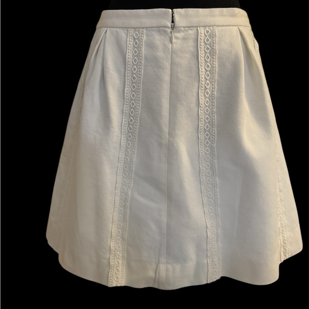 J.Crew A line Skirt Cotton Pique with lace striped details. White.Size 6.